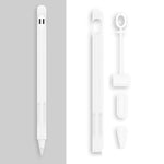 2組4合1觸控筆矽膠保護套 + 防丟繩組，適用於Apple Pencil 1，翡翠白、墨黑、薄荷綠、新鮮粉、紅色、午夜藍、商務灰
