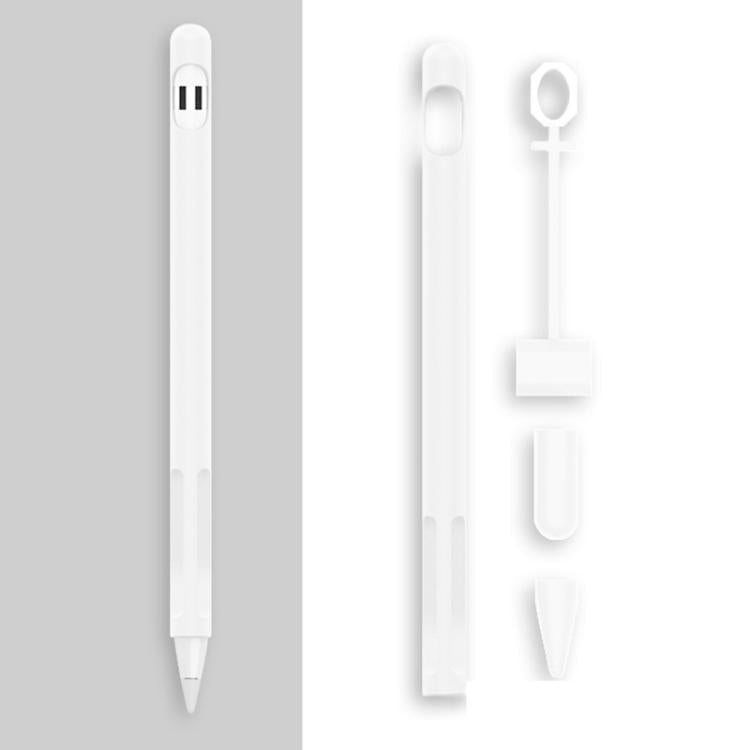 2組4合1觸控筆矽膠保護套 + 防丟繩組，適用於Apple Pencil 1，翡翠白、墨黑、薄荷綠、新鮮粉、紅色、午夜藍、商務灰
