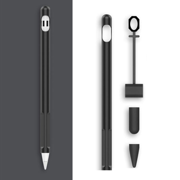 2組4合1觸控筆矽膠保護套 + 防丟繩組，適用於Apple Pencil 1，翡翠白、墨黑、薄荷綠、新鮮粉、紅色、午夜藍、商務灰