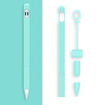 2組4合1觸控筆矽膠保護套 + 防丟繩組，適用於Apple Pencil 1，翡翠白、墨黑、薄荷綠、新鮮粉、紅色、午夜藍、商務灰