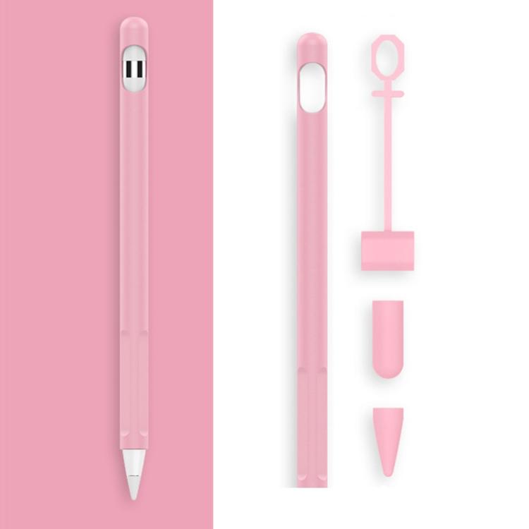 2組4合1觸控筆矽膠保護套 + 防丟繩組，適用於Apple Pencil 1，翡翠白、墨黑、薄荷綠、新鮮粉、紅色、午夜藍、商務灰