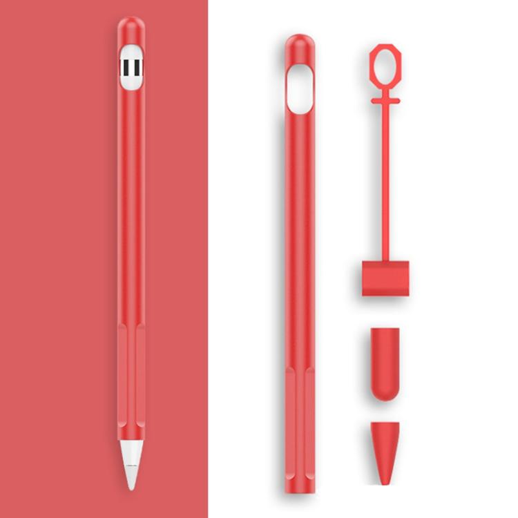 2組4合1觸控筆矽膠保護套 + 防丟繩組，適用於Apple Pencil 1，翡翠白、墨黑、薄荷綠、新鮮粉、紅色、午夜藍、商務灰