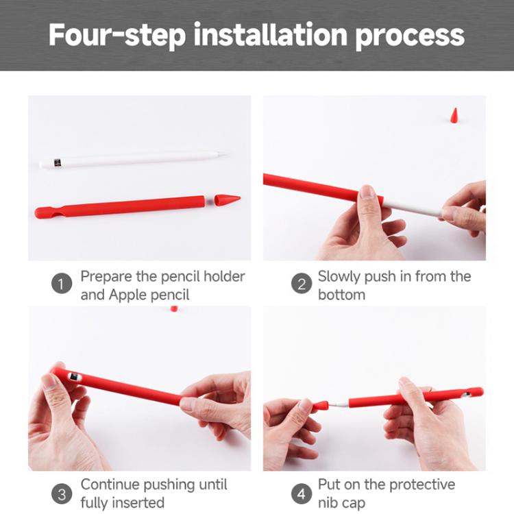 2組4合1觸控筆矽膠保護套 + 防丟繩組，適用於Apple Pencil 1，翡翠白、墨黑、薄荷綠、新鮮粉、紅色、午夜藍、商務灰