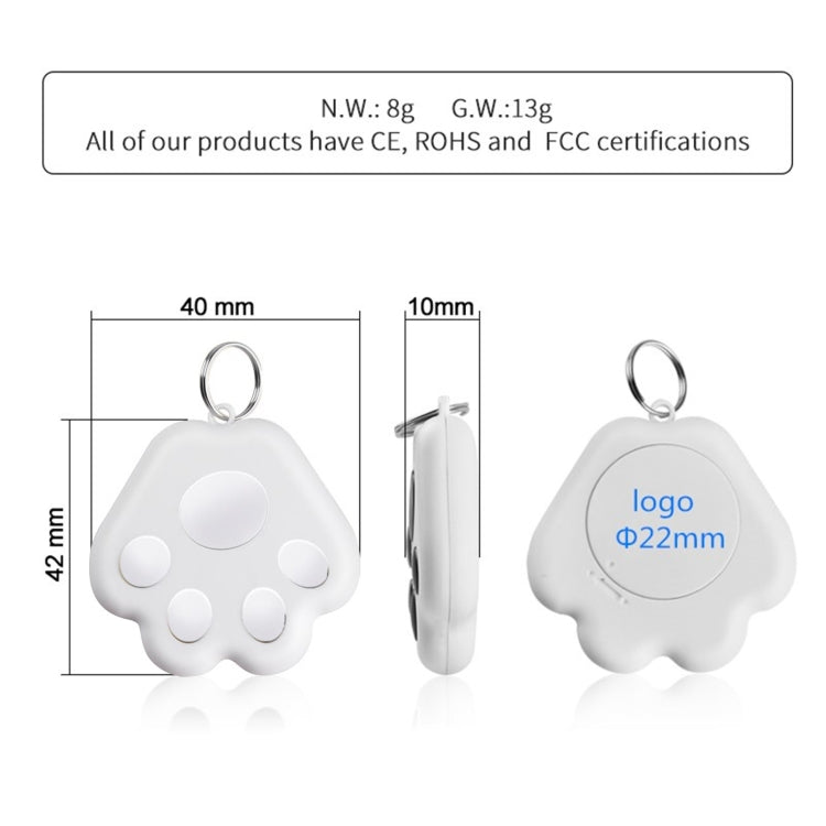 2 PCS HYC-09 Dog Paw Bluetooth Anti-Lost Device Pet Tracking Locator Keychain Smart Search Two-Way Alarm, Dog Paw Green, Dog Paw Pink, Dog Paw Red, Dog Paw Dark Blue, Dog Paw Dark Gray, Dog Paw Black, Dog Paw White, Dog Paw Light Blue
