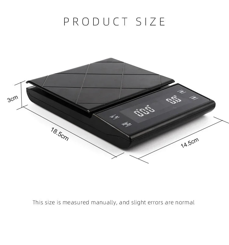 家用廚房秤 手工咖啡電子秤 帶計時器，3kg / 0.3g