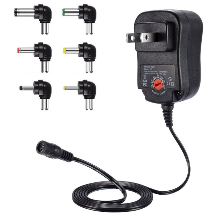 C5 3-12V 12W 可調電壓穩壓開關電源供應器 電源適配器 多功能充電器 含 DC 接頭，美規插頭，英規插頭，歐規插頭