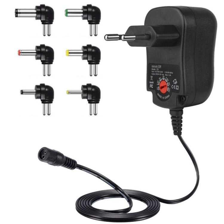 C5 3-12V 12W 可調電壓穩壓開關電源供應器 電源適配器 多功能充電器 含 DC 接頭，美規插頭，英規插頭，歐規插頭