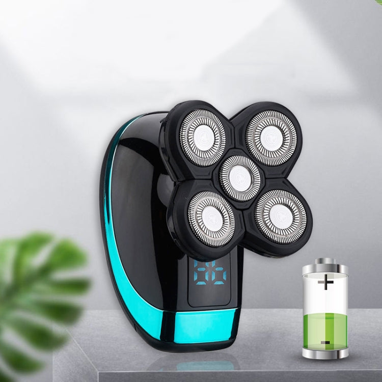 電動剃須刀充電式剃鬚刀智能數字顯示禿頭理髮器，款式：藍色，帶鼻毛器，鼻毛器及洗臉刷，藍色+全套