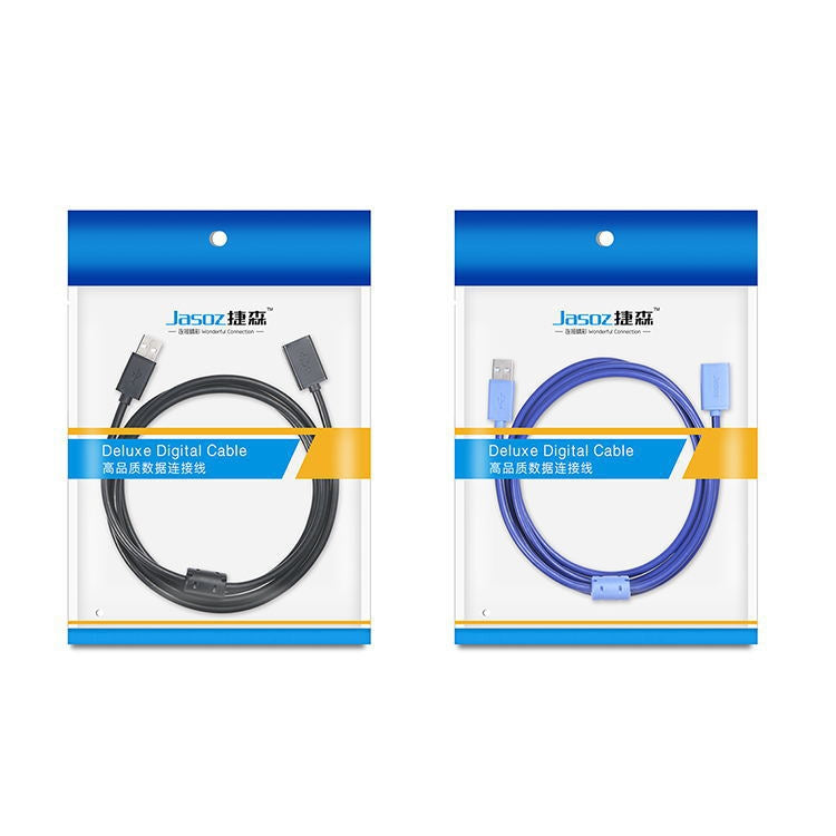 Jasoz USB 公對母無氧銅芯延長數據線，顏色：黑色 0.5m、黑色 1m、黑色 1.5m、黑色 2m、黑色 3m、黑色 5m、深藍色 0.5m、深藍色 1m、深藍色 1.5m、深藍色 2m、深藍色 3m、深藍色 5m、黑色 8m