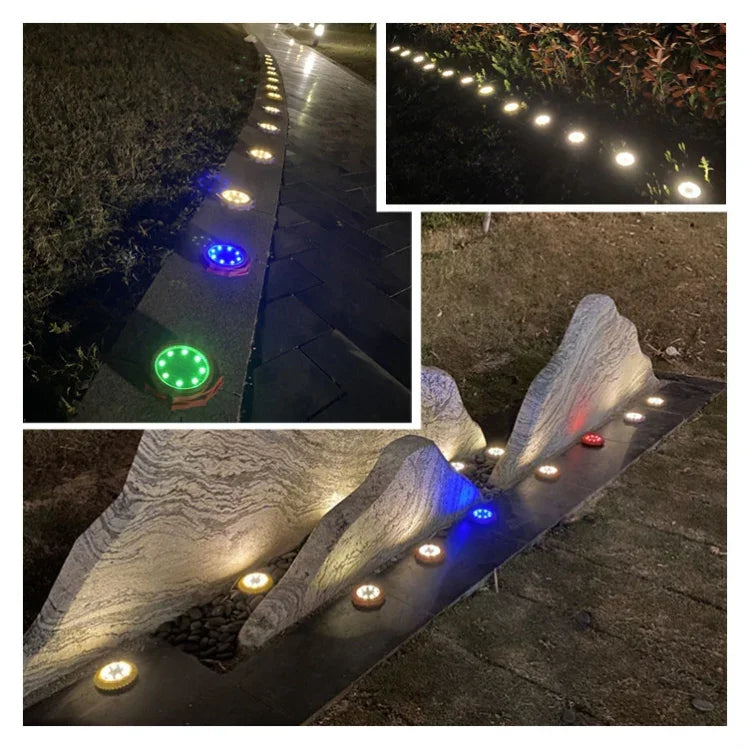 2 件 8 LED 太陽能花瓣埋地燈防水花園草坪燈，規格：紫百合（白光），紫百合（暖光），紫百合（彩光），紅玫瑰（白光），紅玫瑰（暖光），紅玫瑰（彩光）