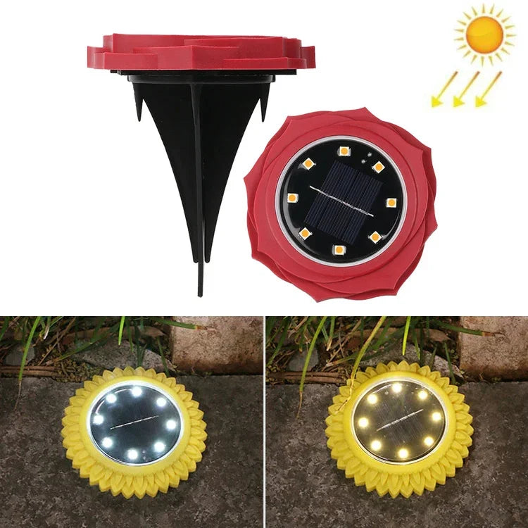 2 件 8 LED 太陽能花瓣埋地燈防水花園草坪燈，規格：紫百合（白光），紫百合（暖光），紫百合（彩光），紅玫瑰（白光），紅玫瑰（暖光），紅玫瑰（彩光）