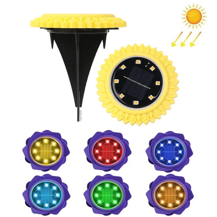 2 件 8 LED 太陽能花瓣埋地燈防水花園草坪燈，規格：紫百合（白光），紫百合（暖光），紫百合（彩光），紅玫瑰（白光），紅玫瑰（暖光），紅玫瑰（彩光）