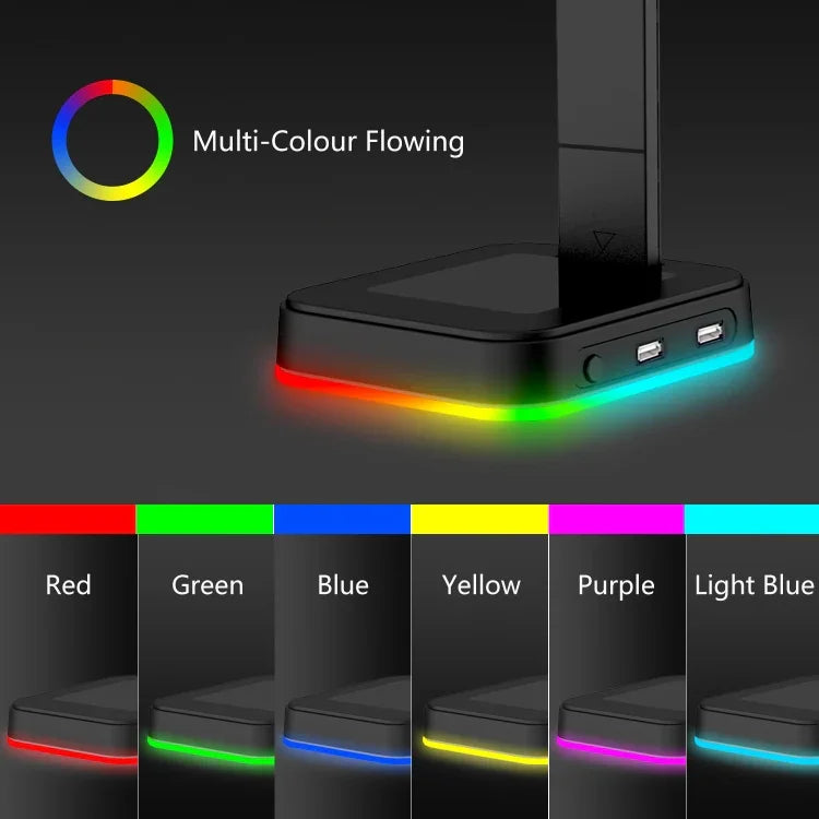 RGBD9 RGB耳機架 變色遊戲耳機架 遊戲耳機展示架 雙USB接口，RGBD9