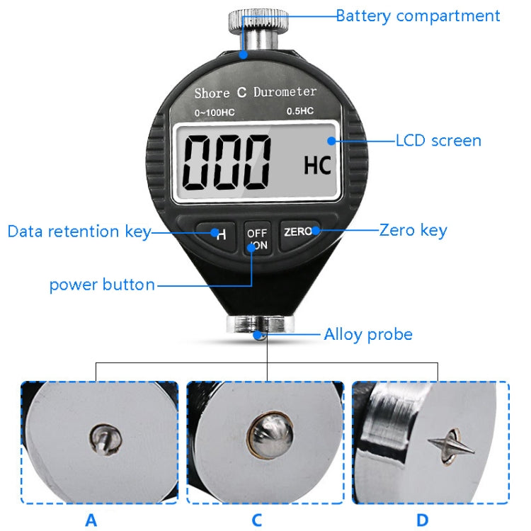 電子數字顯示硬度計 塑膠橡膠矽膠輪胎硬度計，0-100HA A，0-100HC C，0-100HD D