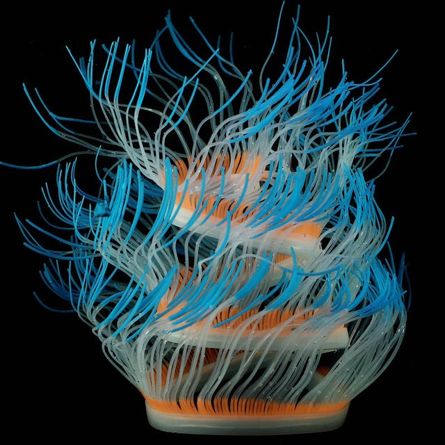 水族箱魚缸造景裝飾矽膠仿真軟珊瑚螢光海葵，尺寸：50cm，75cm，100cm