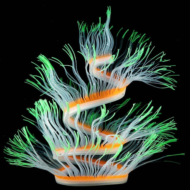 水族箱魚缸造景裝飾矽膠仿真軟珊瑚螢光海葵，尺寸：50cm，75cm，100cm