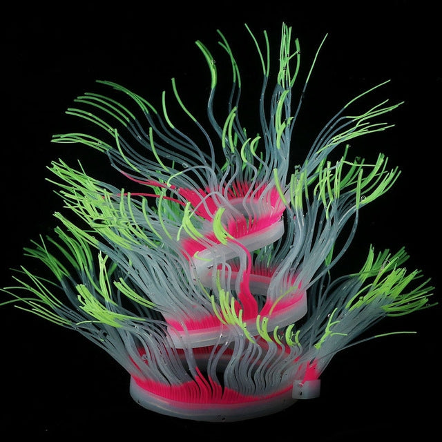 水族箱魚缸造景裝飾矽膠仿真軟珊瑚螢光海葵，尺寸：50cm，75cm，100cm