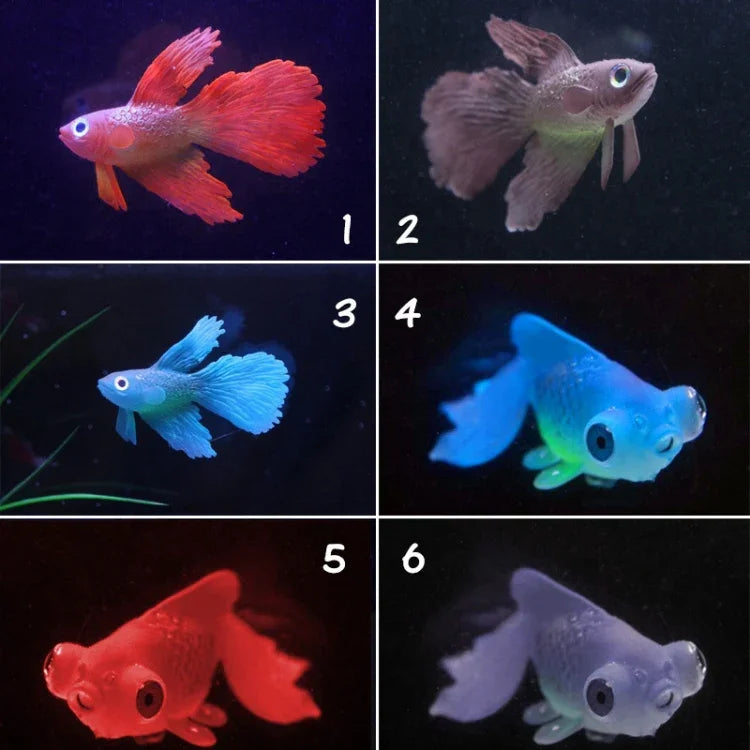 夜燈仿真魚缸裝飾環保矽膠彩色魚，1紅鬥魚，2棕鬥魚，3藍鬥魚，4藍金魚，5紅金魚，6棕金魚