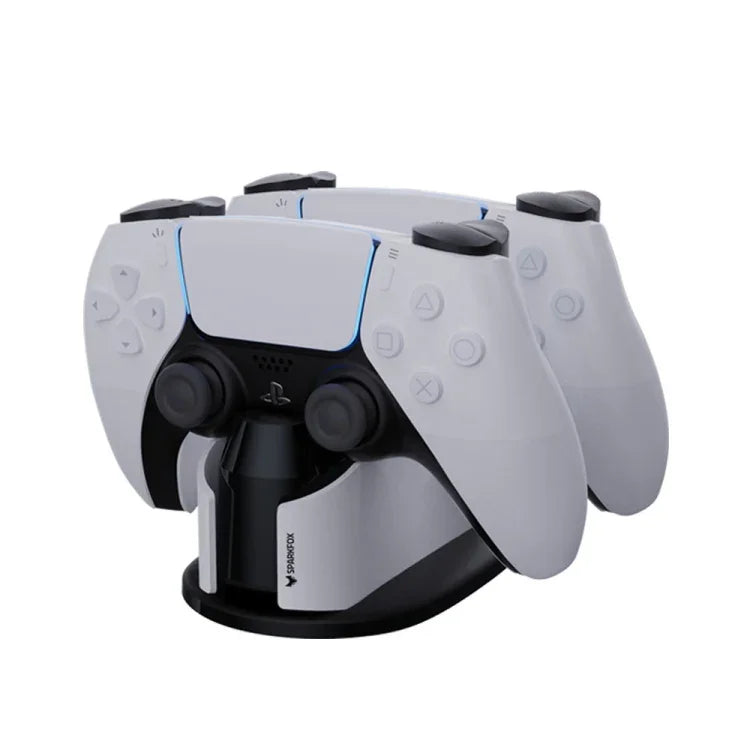 SPARKFOX W20P508 雙充電器，帶接點無線手柄充電器，適用於 PS5，款式：充電器+數據線+充電插頭，充電器+數據線