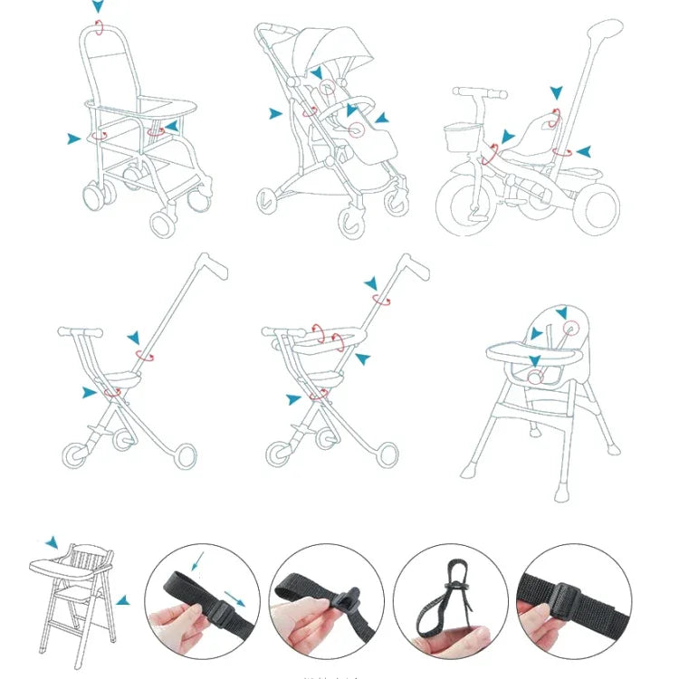 嬰兒餐椅推車安全帶五點式A型版本+固定帶+加厚肩墊+大檔護墊, 黑色, 紅色, 粉色, 天藍色, 灰色