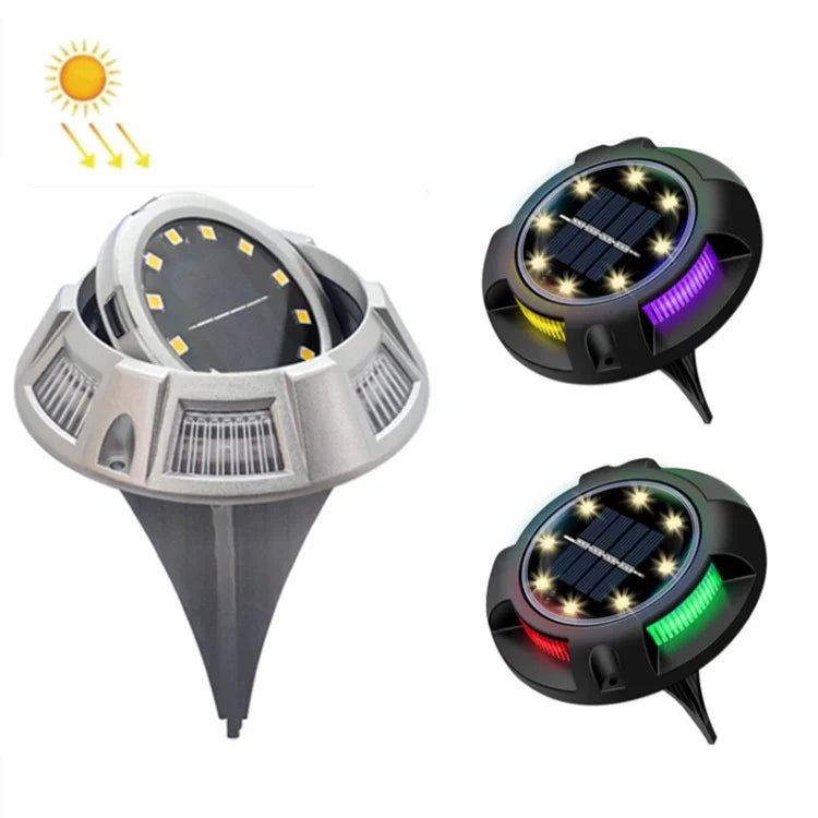Outdoor Solar Underground Lamp Rotating Buried Lawn Lamp , Spec:, 12 LEDs White+Blue Light (Aluminum Shell), 12 LEDs Warm+Blue Light (Aluminum Shell), 12 LEDs White+Color Llight (Aluminum Shell), 12 LEDs Warm+Color Light (Aluminum Shell)