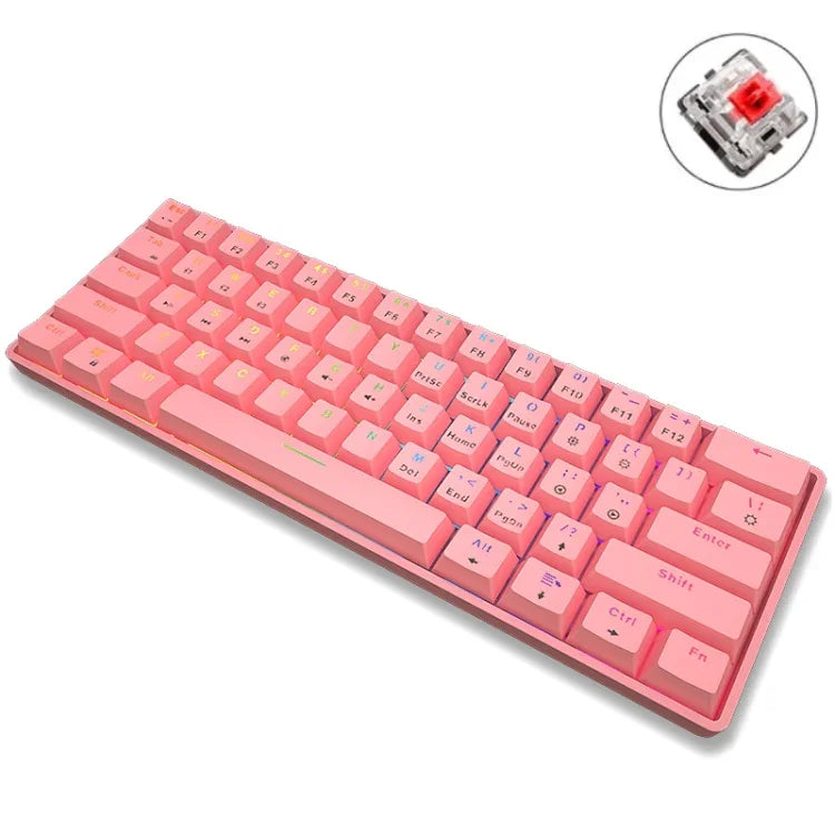 LEAVEN K28 61鍵遊戲辦公電腦 RGB 無線藍牙+有線雙模機械鍵盤，線長：1.5米，綠軸（白色）、綠軸（藍色）、綠軸（粉色）、紅軸（白色）、紅軸（藍色）、紅軸（粉色）、茶軸（白色）
