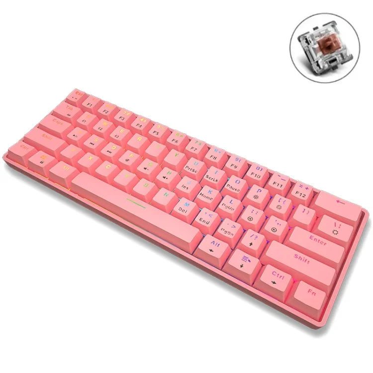 LEAVEN K28 61鍵遊戲辦公電腦 RGB 無線藍牙+有線雙模機械鍵盤，線長：1.5米，綠軸（白色）、綠軸（藍色）、綠軸（粉色）、紅軸（白色）、紅軸（藍色）、紅軸（粉色）、茶軸（白色）