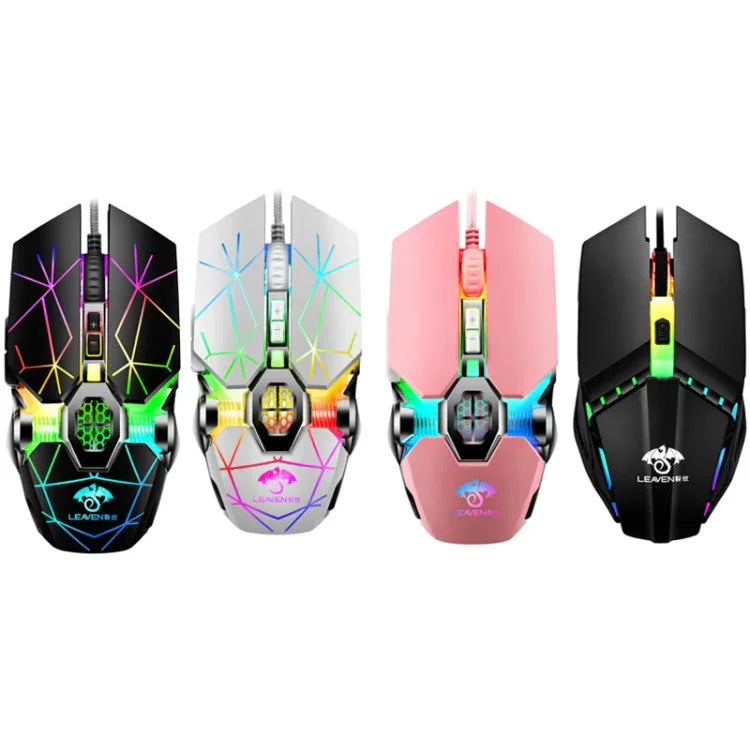LEAVEN 7鍵 4000DPI USB 有線電腦辦公發光 RGB 機械遊戲滑鼠，線長：1.5米，S30 黑色，S30 白色，S30 粉色，S10 黑色