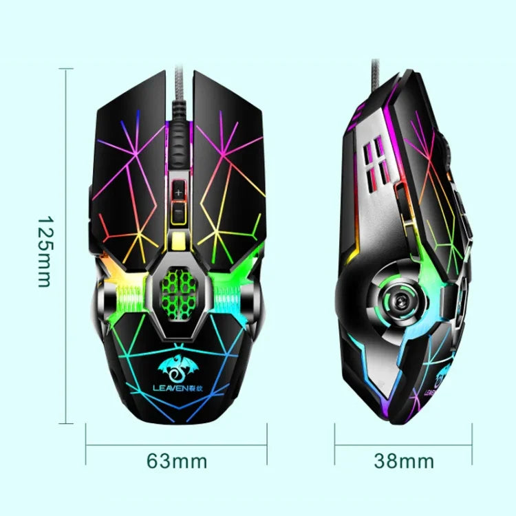 LEAVEN 7鍵 4000DPI USB 有線電腦辦公發光 RGB 機械遊戲滑鼠，線長：1.5米，S30 黑色，S30 白色，S30 粉色，S10 黑色