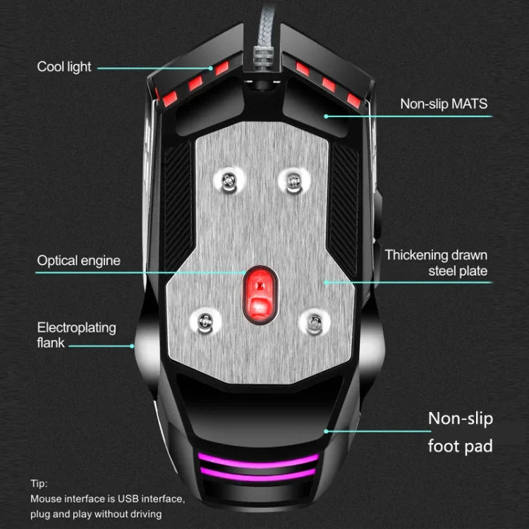 LEAVEN 7鍵 4000DPI USB 有線電腦辦公發光 RGB 機械遊戲滑鼠，線長：1.5米，S30 黑色，S30 白色，S30 粉色，S10 黑色