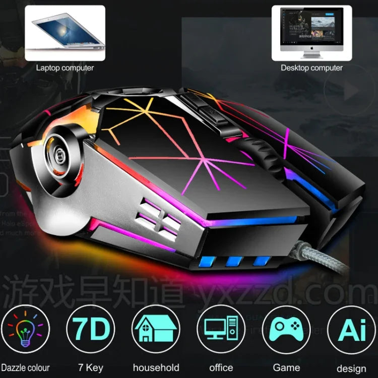 LEAVEN 7鍵 4000DPI USB 有線電腦辦公發光 RGB 機械遊戲滑鼠，線長：1.5米，S30 黑色，S30 白色，S30 粉色，S10 黑色