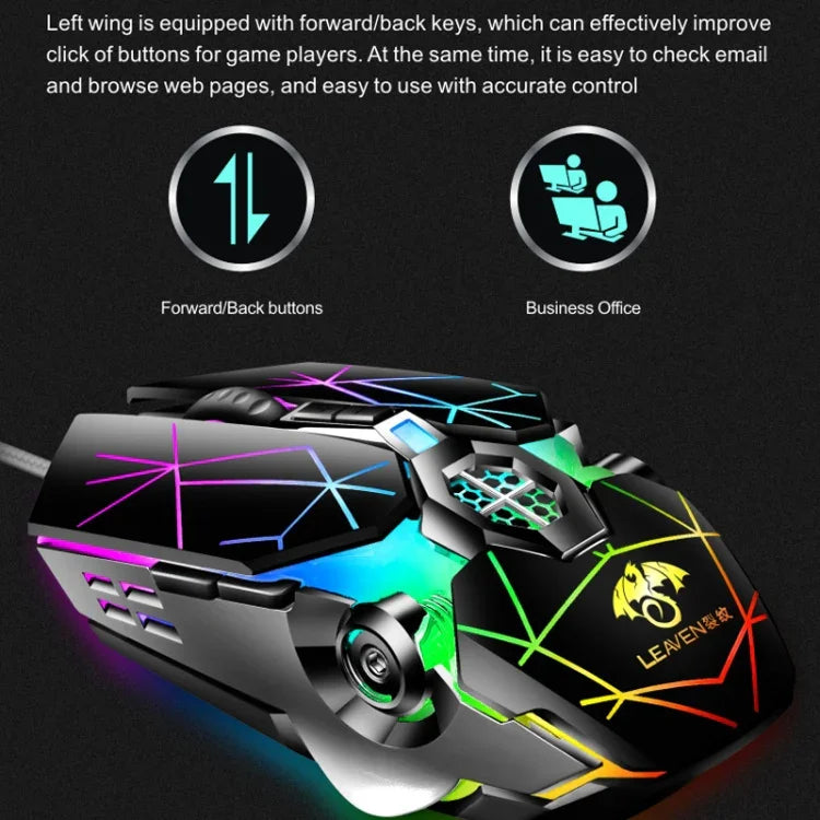 LEAVEN 7鍵 4000DPI USB 有線電腦辦公發光 RGB 機械遊戲滑鼠，線長：1.5米，S30 黑色，S30 白色，S30 粉色，S10 黑色