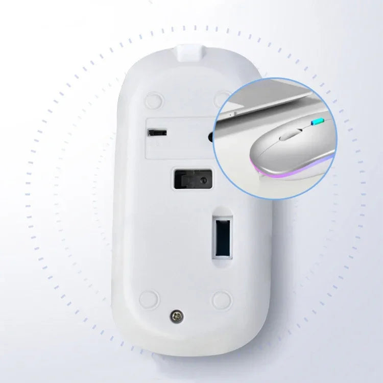 Y20 4鍵彩色發光充電靜音滑鼠 筆記本遊戲無線滑鼠，2.4G + 藍牙（銀色）