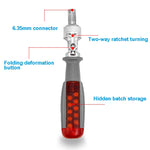 180 Degree 6.35mm Alloy Elbow Ratchet Screwdriver Set With 10 Screwdriver Bits, LT001