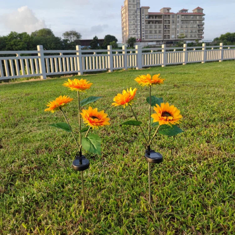 太陽能向日葵裝飾燈LED花園草坪景觀燈，單頭，三頭