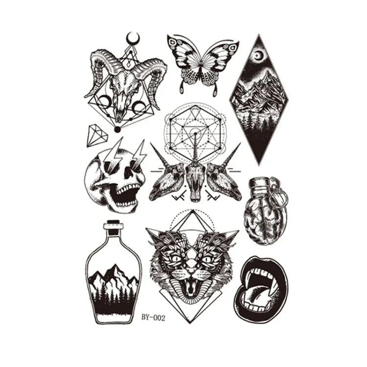 10 件深色螢光變色動物發光花臂防水成人紋身貼紙, BY-001, BY-002, BY-003, BY-004, BY-005, BY-006, BY-007, BY-008