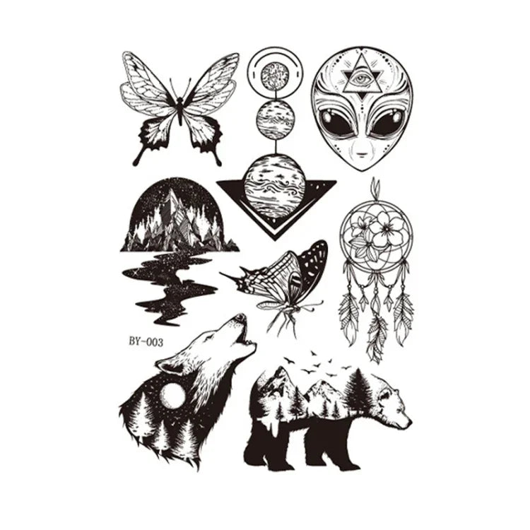 10 件深色螢光變色動物發光花臂防水成人紋身貼紙, BY-001, BY-002, BY-003, BY-004, BY-005, BY-006, BY-007, BY-008