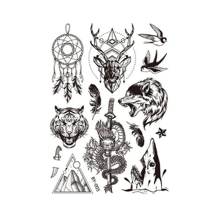 10 件深色螢光變色動物發光花臂防水成人紋身貼紙, BY-001, BY-002, BY-003, BY-004, BY-005, BY-006, BY-007, BY-008