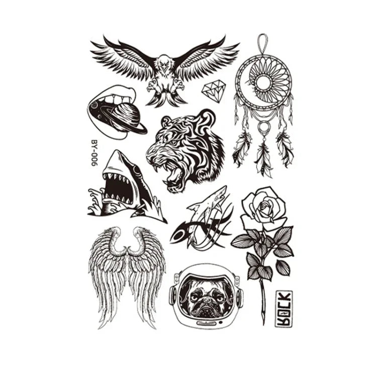10 件深色螢光變色動物發光花臂防水成人紋身貼紙, BY-001, BY-002, BY-003, BY-004, BY-005, BY-006, BY-007, BY-008