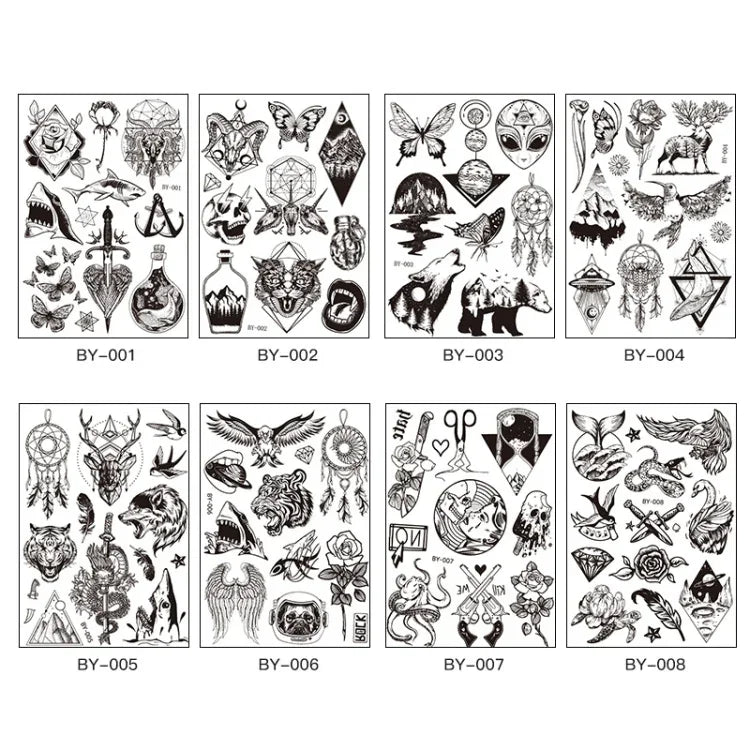 10 件深色螢光變色動物發光花臂防水成人紋身貼紙, BY-001, BY-002, BY-003, BY-004, BY-005, BY-006, BY-007, BY-008