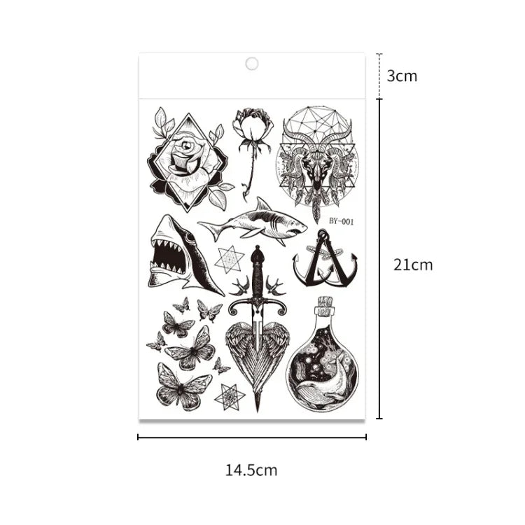 10 件深色螢光變色動物發光花臂防水成人紋身貼紙, BY-001, BY-002, BY-003, BY-004, BY-005, BY-006, BY-007, BY-008