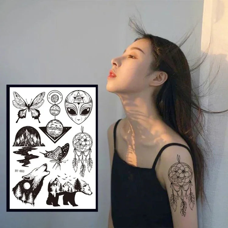 10 件深色螢光變色動物發光花臂防水成人紋身貼紙, BY-001, BY-002, BY-003, BY-004, BY-005, BY-006, BY-007, BY-008