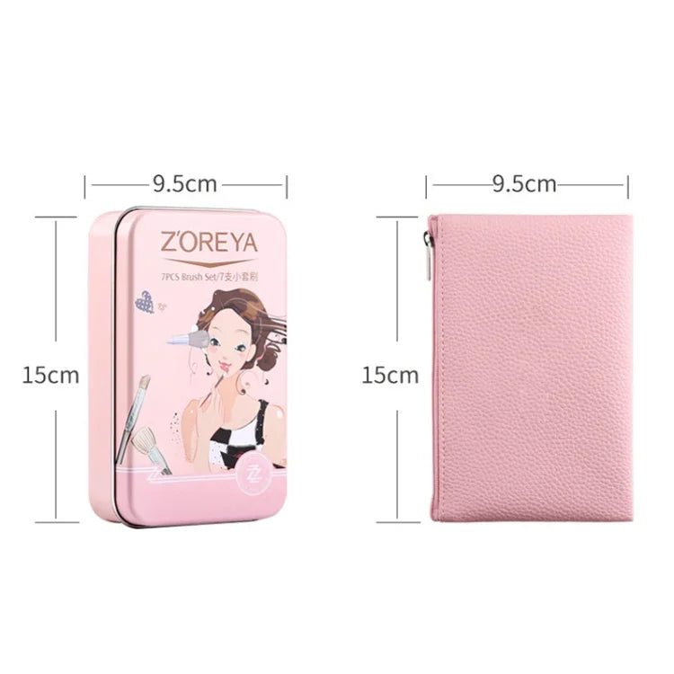 ZOREYA ZS744 7合1化妝刷套裝美容工具刷，粉色+包，黑色+包，粉色+鐵盒，黑色+鐵盒
