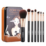 ZOREYA ZS744 7合1化妝刷套裝美容工具刷，粉色+包，黑色+包，粉色+鐵盒，黑色+鐵盒