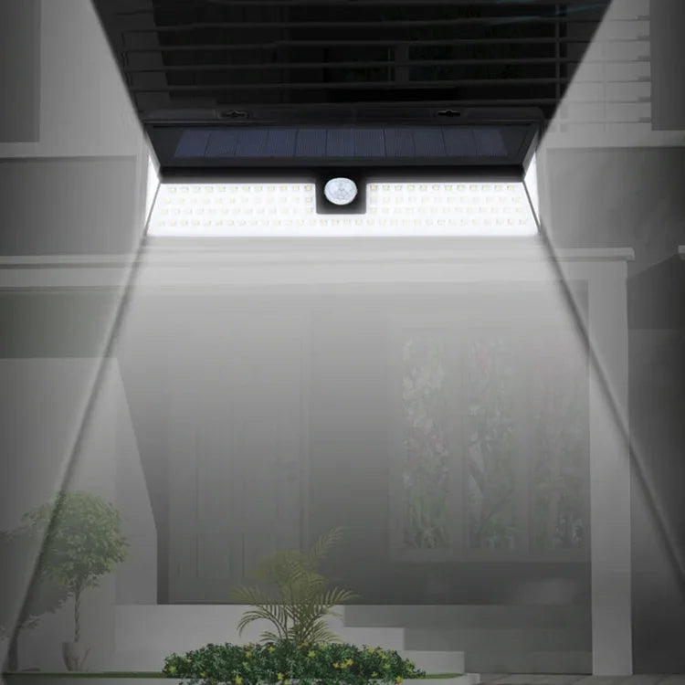 太陽能三面泛光感應壁燈戶外花園走廊街燈，118 LED