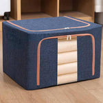 布藝鋼架被子衣物收納箱 棉麻收納袋 帶窗，22L 39x29x20cm，100L 60x42x40cm，66L 50x40x33cm，24L 40x30x20cm