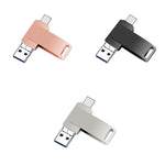 USB 3.0 + 8 針 + USB-C / Type-C 三合一手機電腦金屬旋轉隨身碟，32GB，16GB，64GB