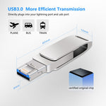 USB 3.0 + 8 針 + USB-C / Type-C 三合一手機電腦金屬旋轉隨身碟，32GB，16GB，64GB