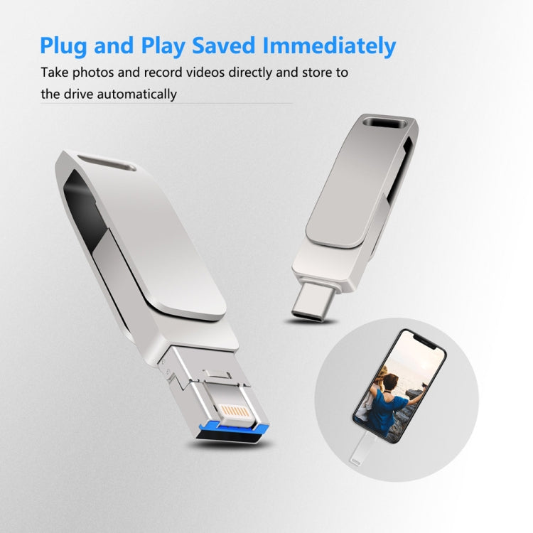 USB 3.0 + 8 針 + USB-C / Type-C 三合一手機電腦金屬旋轉隨身碟，32GB，16GB，64GB