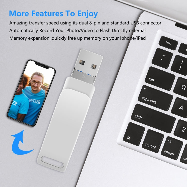 USB 3.0 + 8 針 + USB-C / Type-C 三合一手機電腦金屬旋轉隨身碟，32GB，16GB，64GB